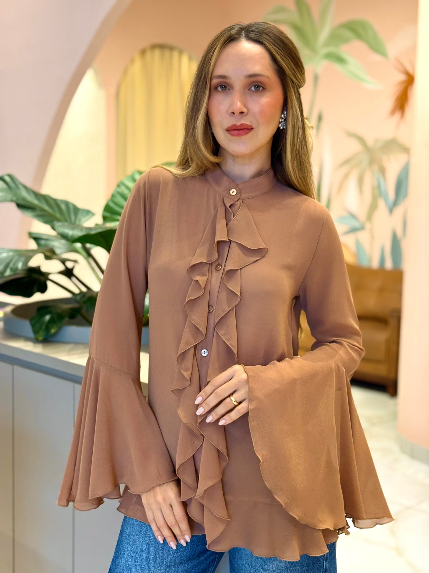 Camisa Alongada Babados