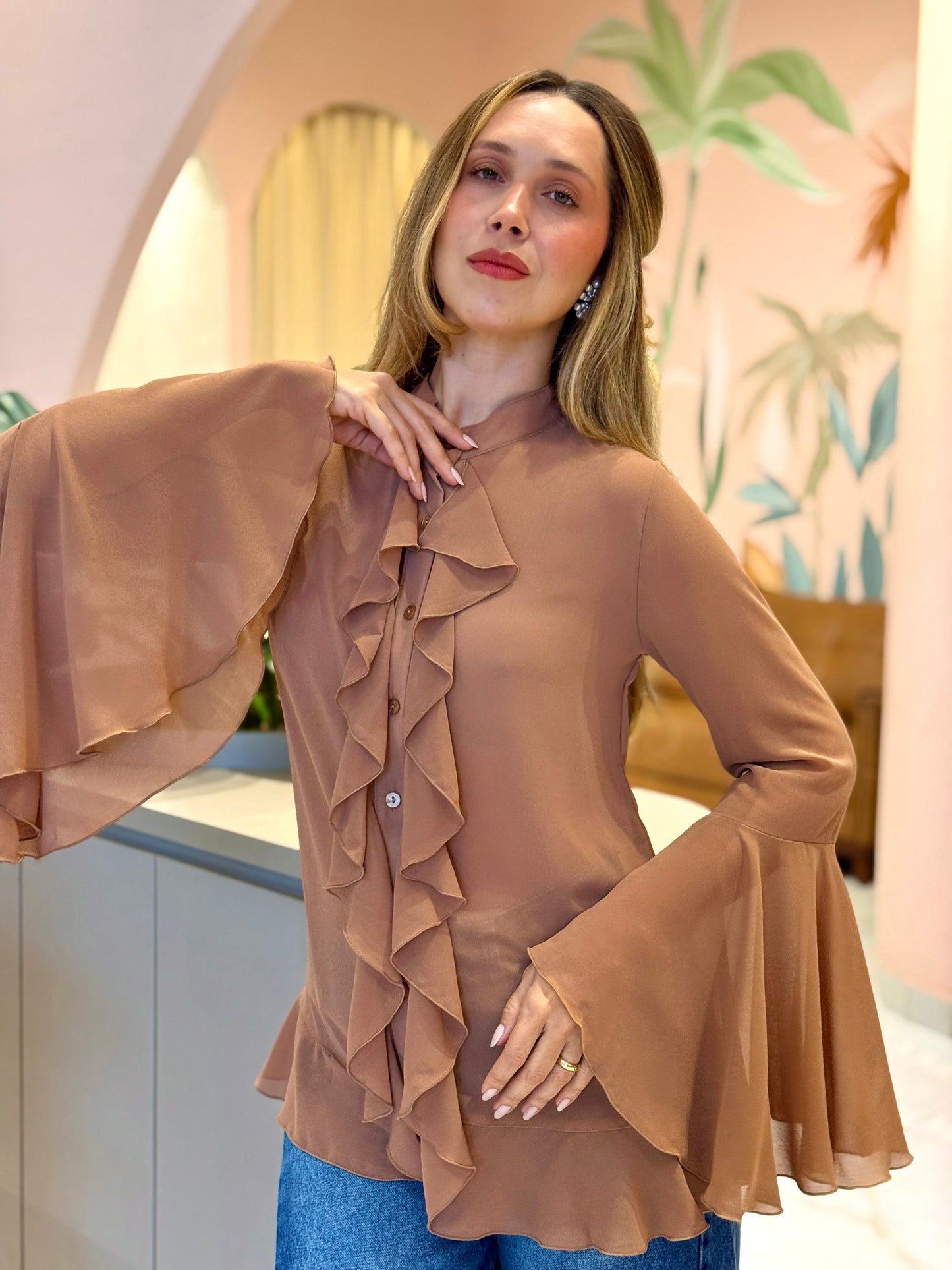 Camisa Alongada Babados